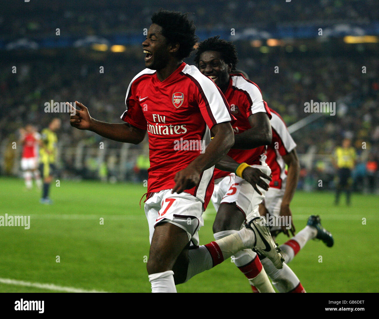 Soccer - UEFA Champions League - Group G - Fenerbahce v Arsenal - Sukru Saracoglu. Arsenal's Alex Song celebrates the 4th goal Stock Photo