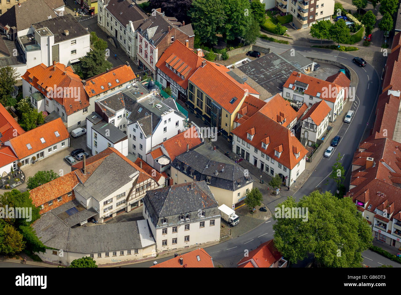 Aerial view, former royal Prussian coaching Haus Fredrich-Neuschäfer, Kamper Street Steinengraben, Werl, Werl-Unnaer Borde, Stock Photo