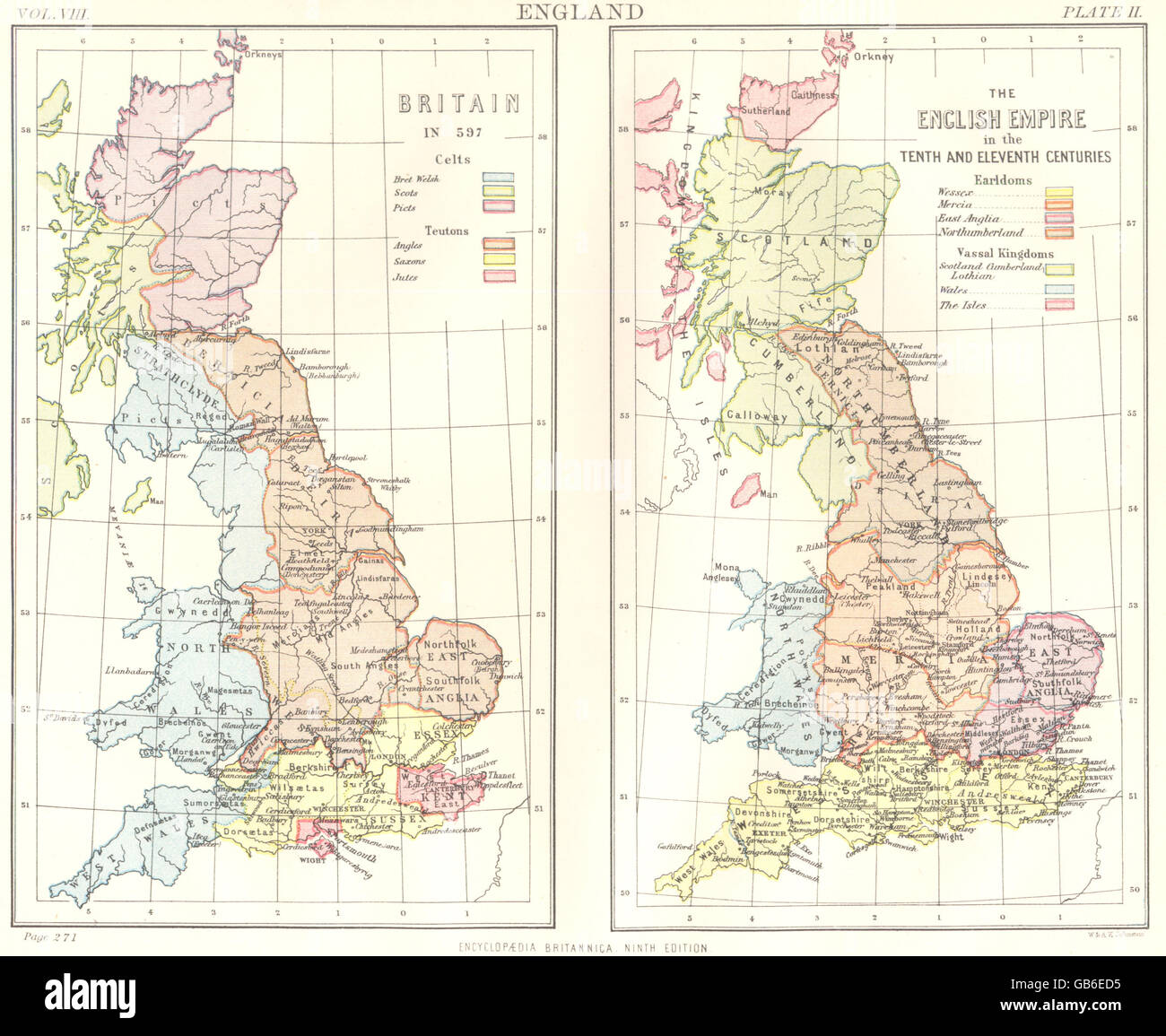 Great Britain In 597 Tribes Celts Teutons English Empire 10 11c Earls 18 Map Stock Photo Alamy