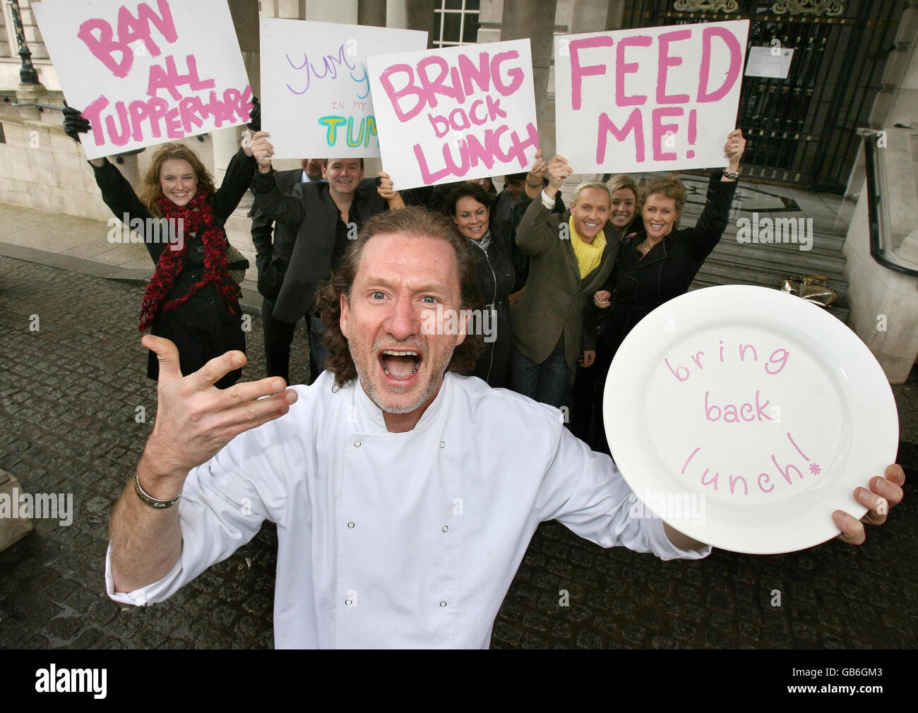 Celebrity chef Paul Rankin, with supporters in Belfast City centre, as
