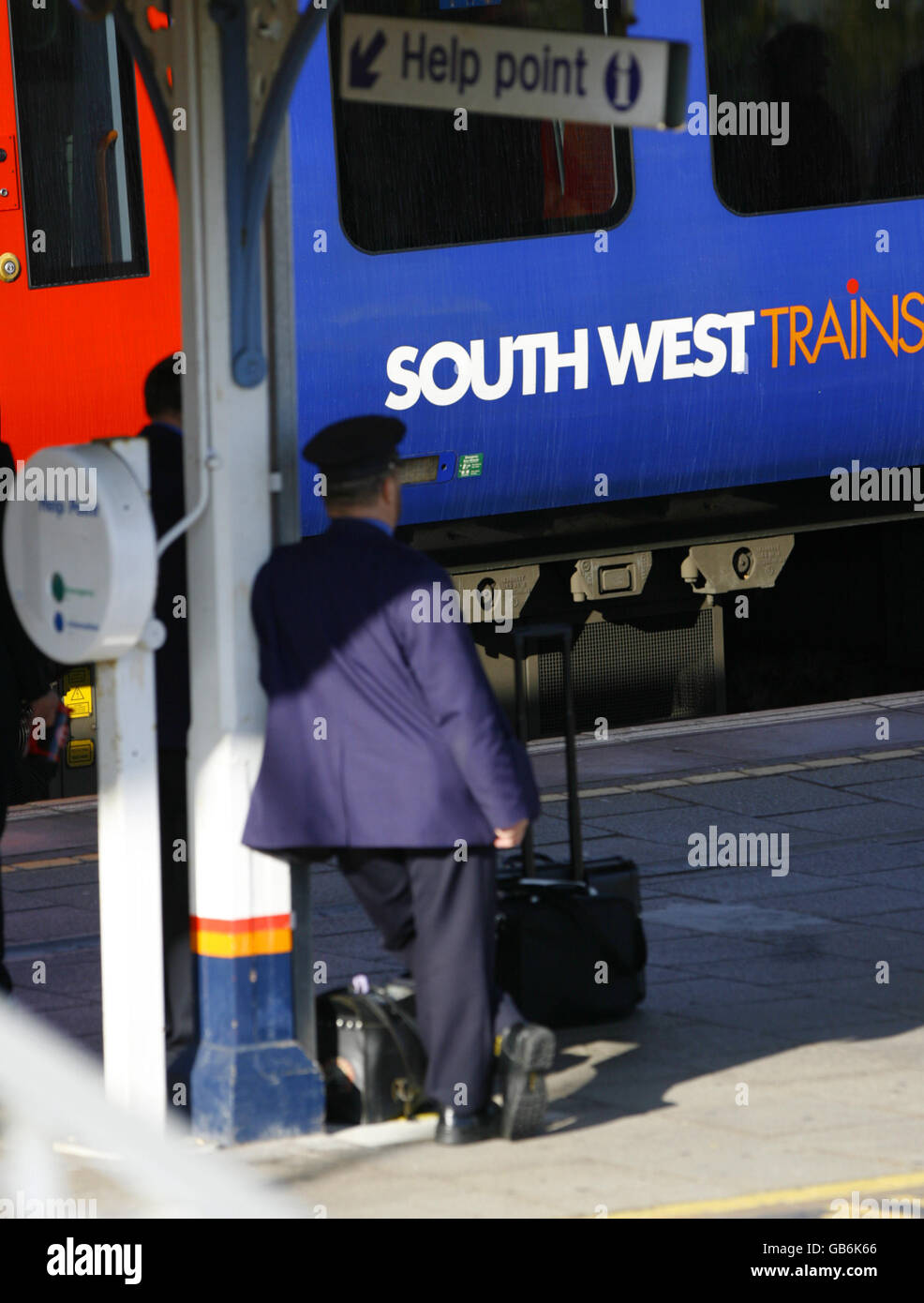 A South West Trains locomotive passing through Fratton station in Portsmouth, Hampshire. Stock Photo