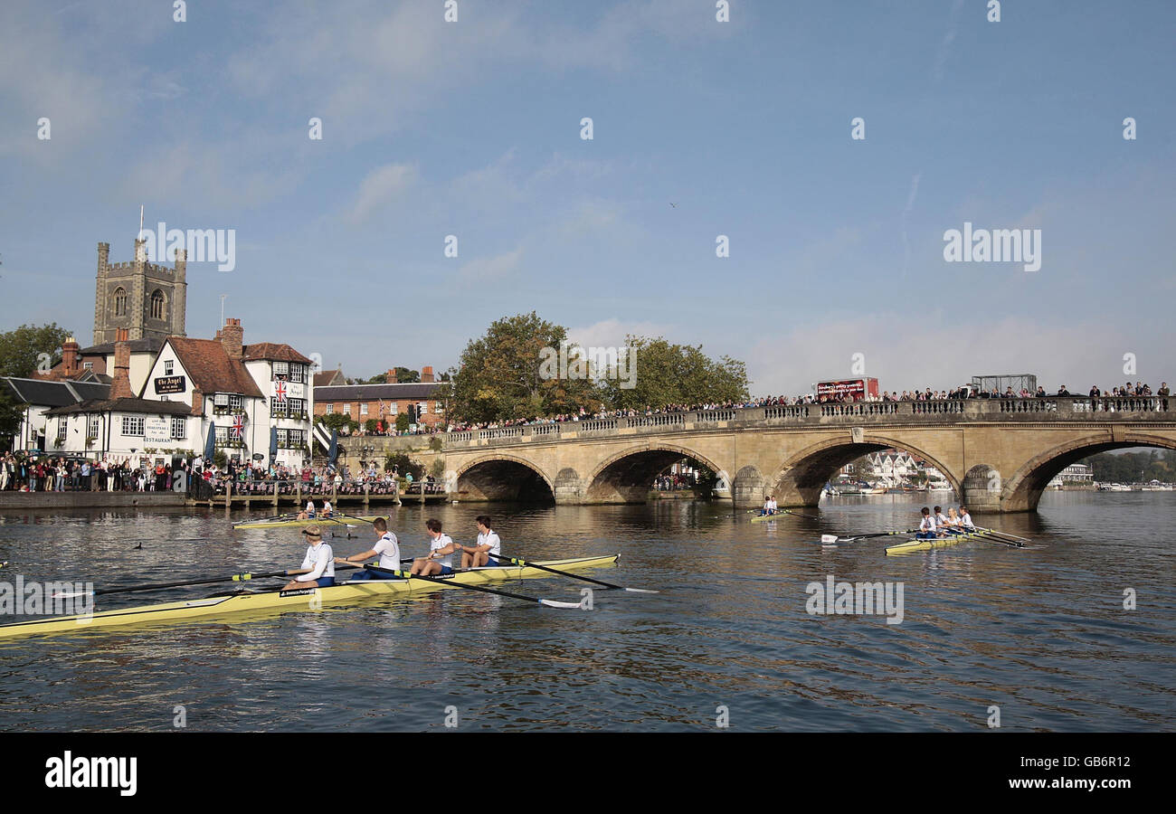 Team Rowing Thames Crowds line the bank of the River Thames in Henley-on-Thames as the ...