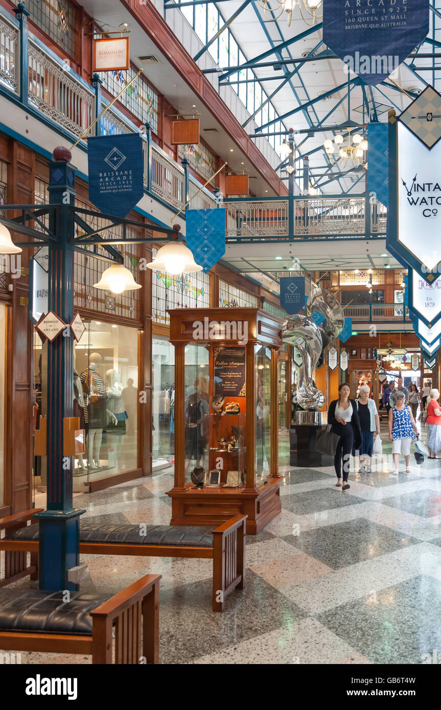 Interior of Brisbane Arcade Shopping Gallery, Queen Street, Brisbane City, Brisbane, Queensland, Australia Stock Photo