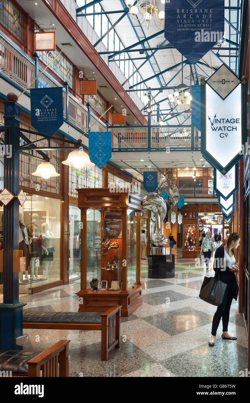 Interior of Brisbane Arcade Shopping Gallery, Queen Street, Brisbane City, Brisbane, Queensland, Australia Stock Photo