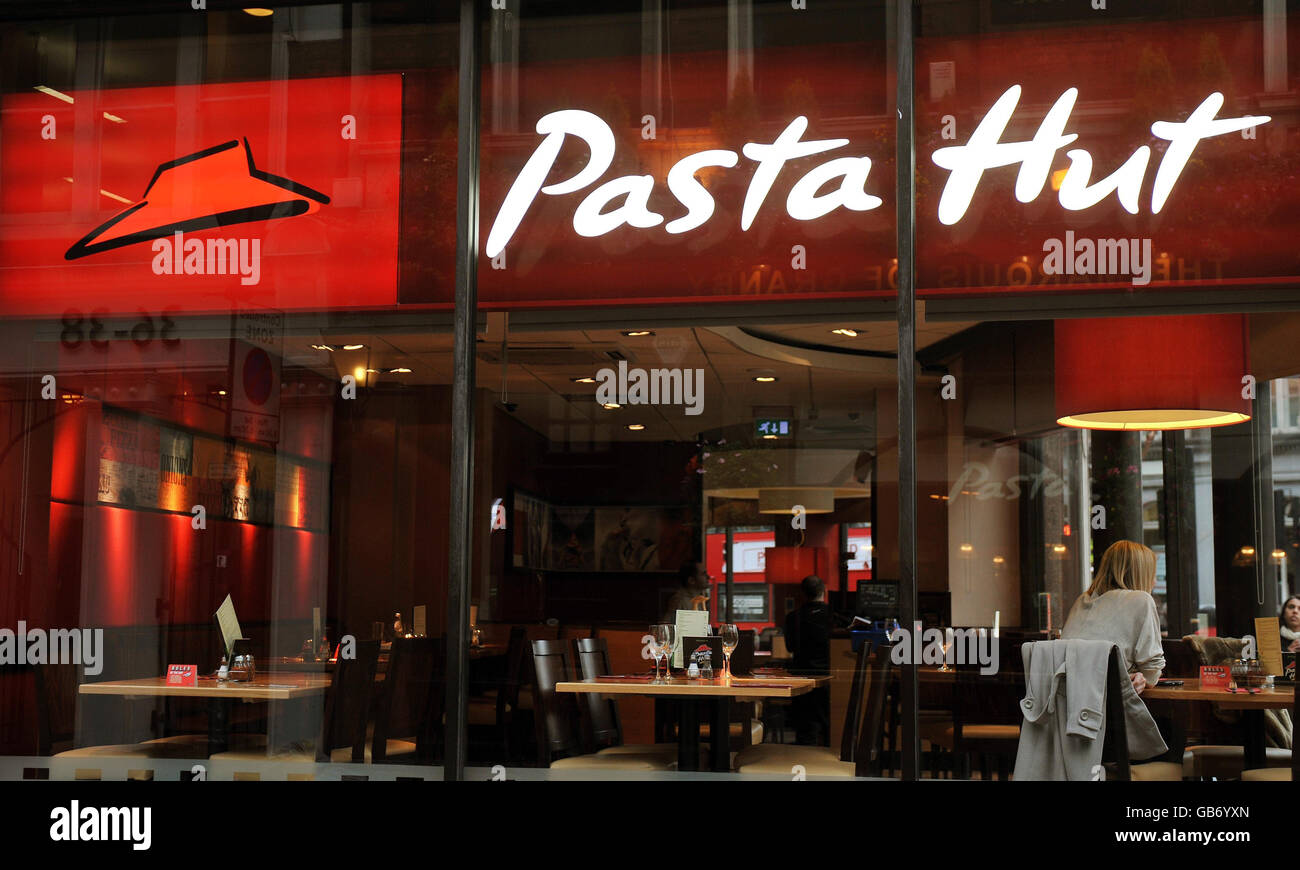 A newly renamed pasta hut restaurant sign in cambridge circus High