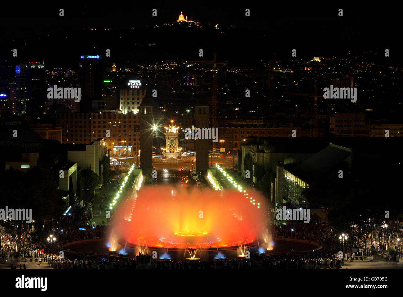 A view from Palau Nacional of Font Magica and the Ave Reina Maria Cristina leading to Placa d Espanya Stock Photo