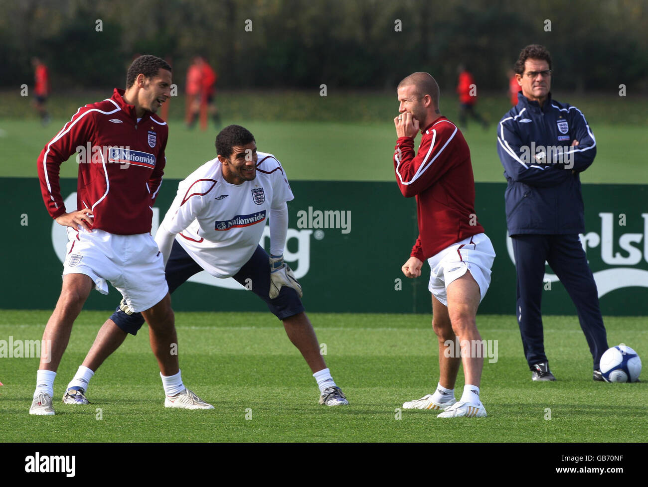 Rio Ferdinand David Beckham During Training Session At London Colney Hi