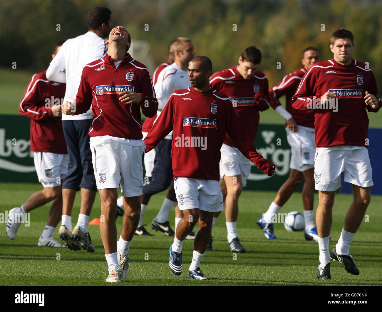 Englands steven gerrard centre during training session at london colney