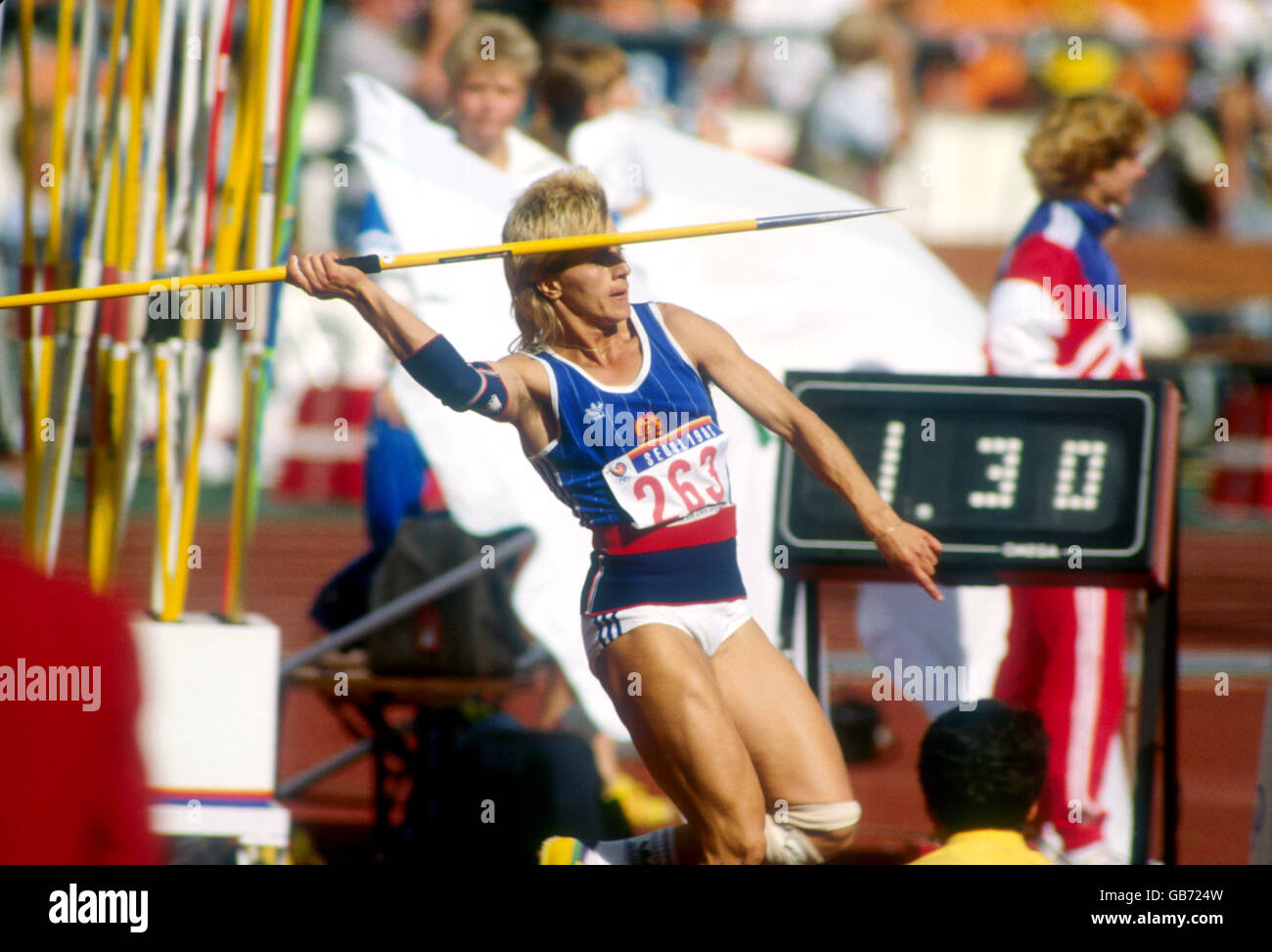 Athletics - Seoul Olympic Games - Women's Javelin. Petra Felke, East Germany Stock Photo