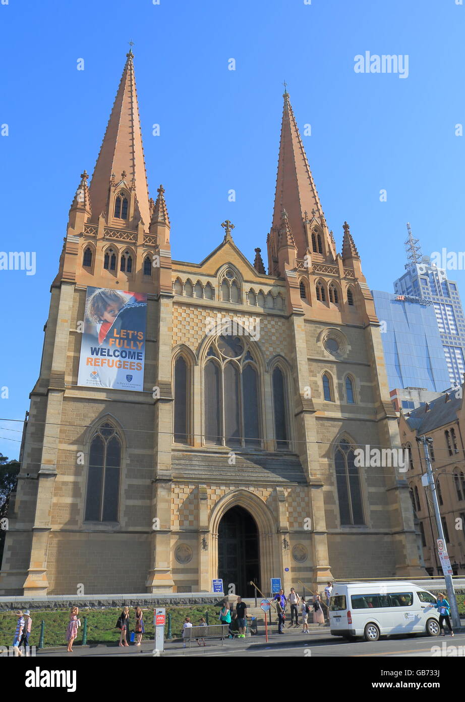 People visit St Pauls cathedral Melbourne Australia. Stock Photo