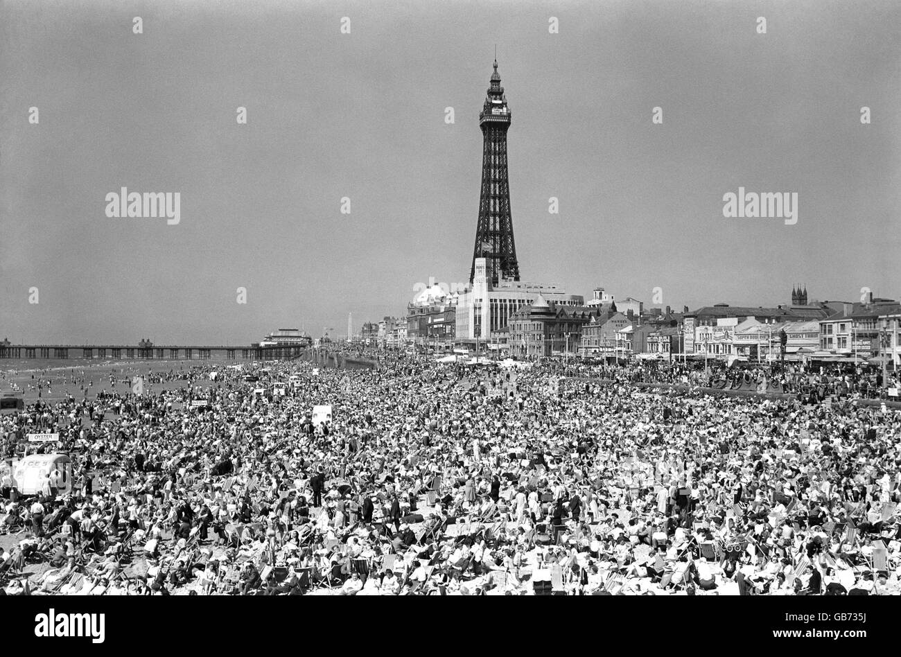 Summer Weather Seaside Crowded Beach Blackpool 1955 Stock Photo