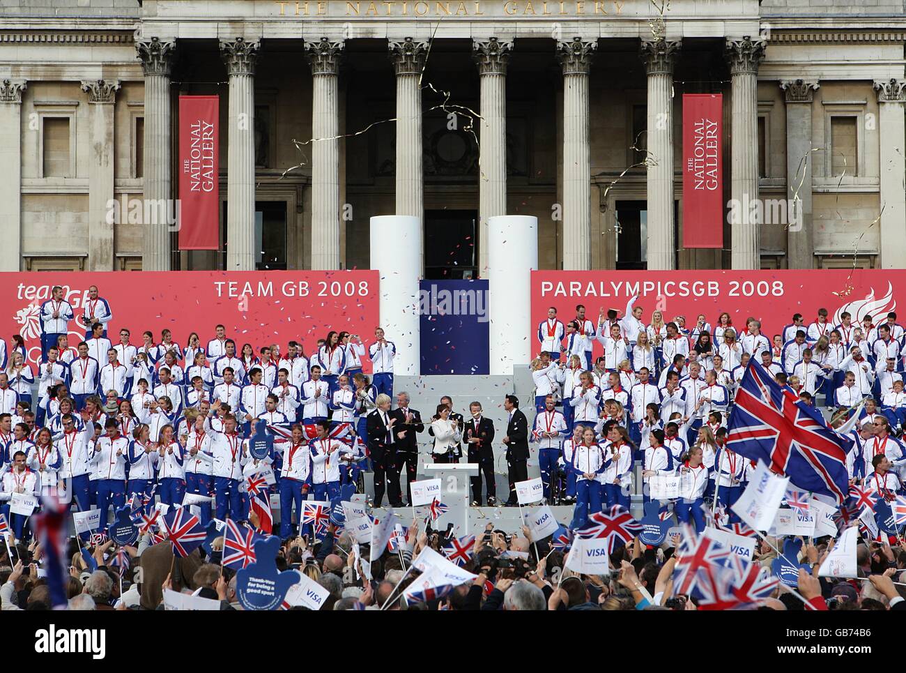 Confetti rains down on the crowd as celebrations draw to a close during the Team GB homecoming Parade in Central London Stock Photo
