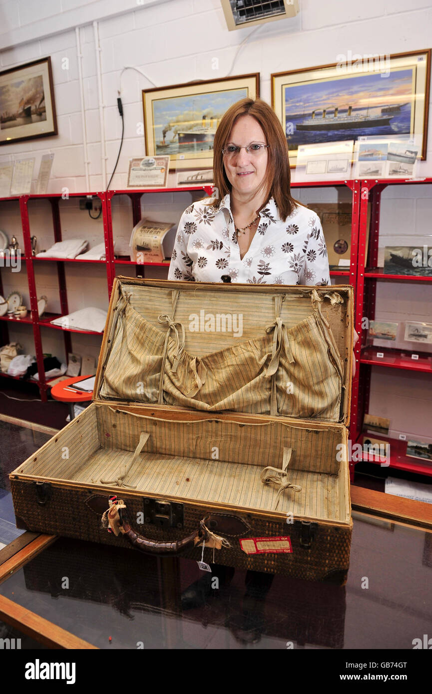 A 100-year-old suitcase belonging to Millvina Dean, the last remaining survivor of the Titanic, which is up for auction in Wiltshire. Stock Photo