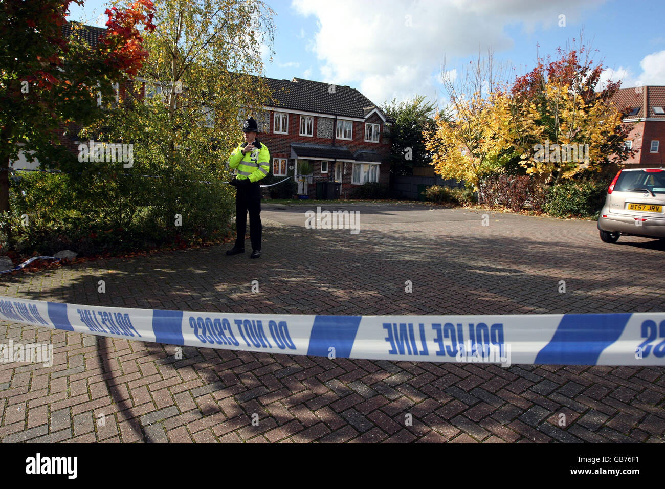 The scene in Buttercup Place in Thatcham, Berkshire, where a woman was found dead by police yesterday. Stock Photo