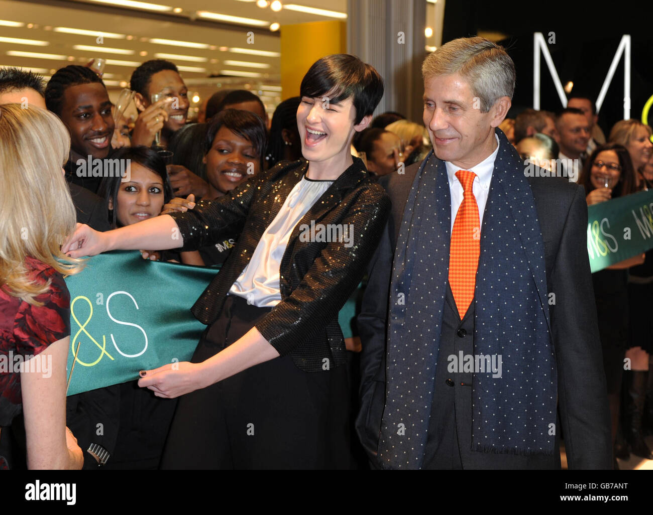 Stuart Rose of Marks and Spencer and Erin O'Connor offically unveil the Marks and Spencer store during the official opening of the Westfield Shopping Centre in White City, west London, on its opening day. Stock Photo