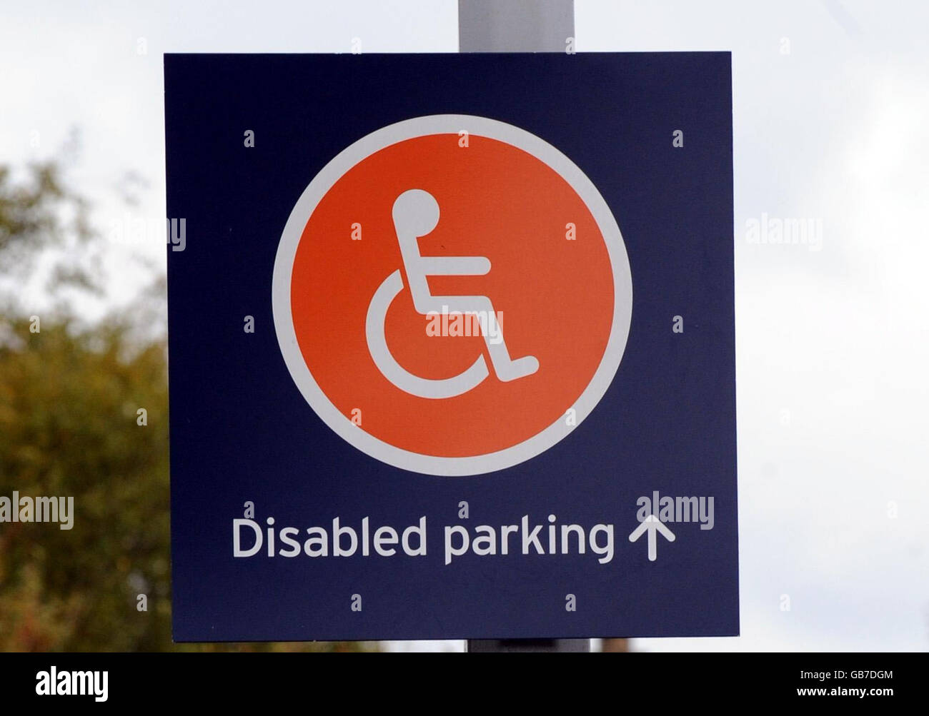Disabled parking spaces sign at a Sainsburys store in London. Stock Photo