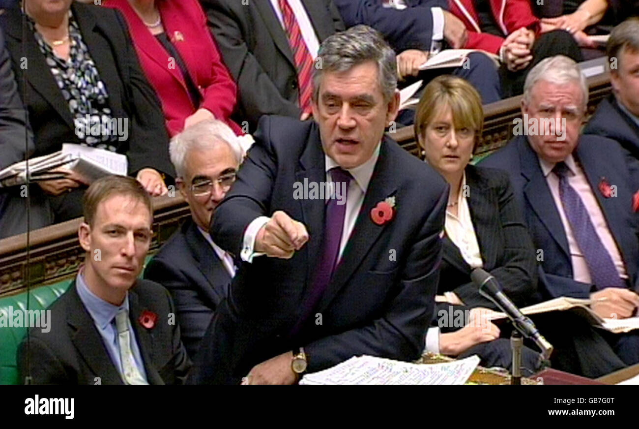 Prime Minister Gordon Brown speaks during Prime Minister's Questions at the House of Commons, London. Stock Photo