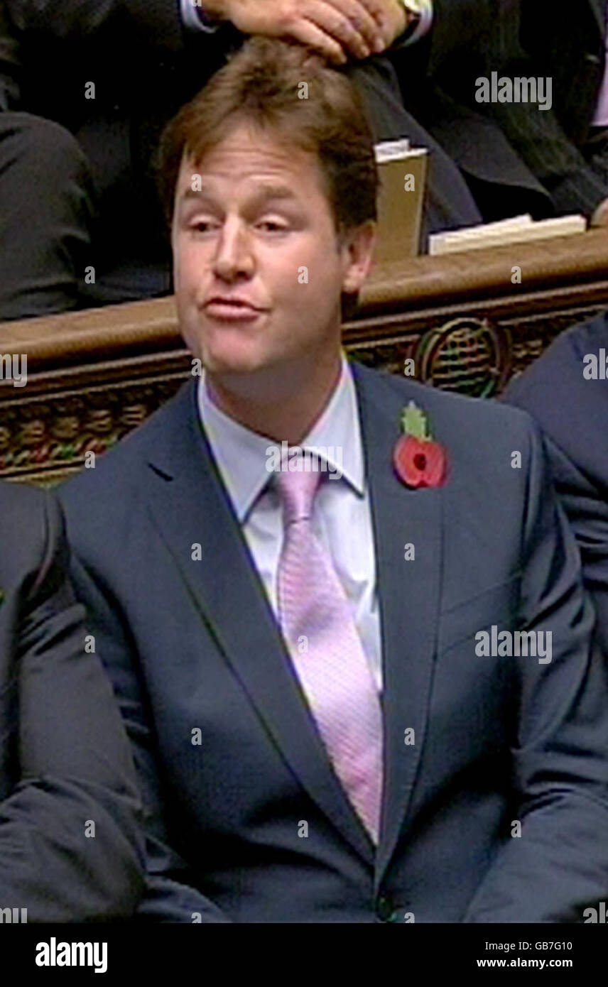 Liberal Democrat Party leader Nick Clegg during Prime Minister's Questions at the House of Commons, London. Stock Photo