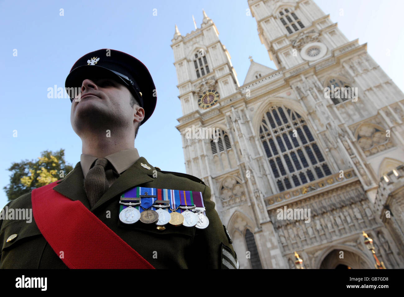 Colour Sergeant Marco Zecca poses before a remembrance service at Westminster Abbey to commemorate the 16,000 servicemen and women who have died in armed conflict or through terrorism since the Second World War, London . Stock Photo