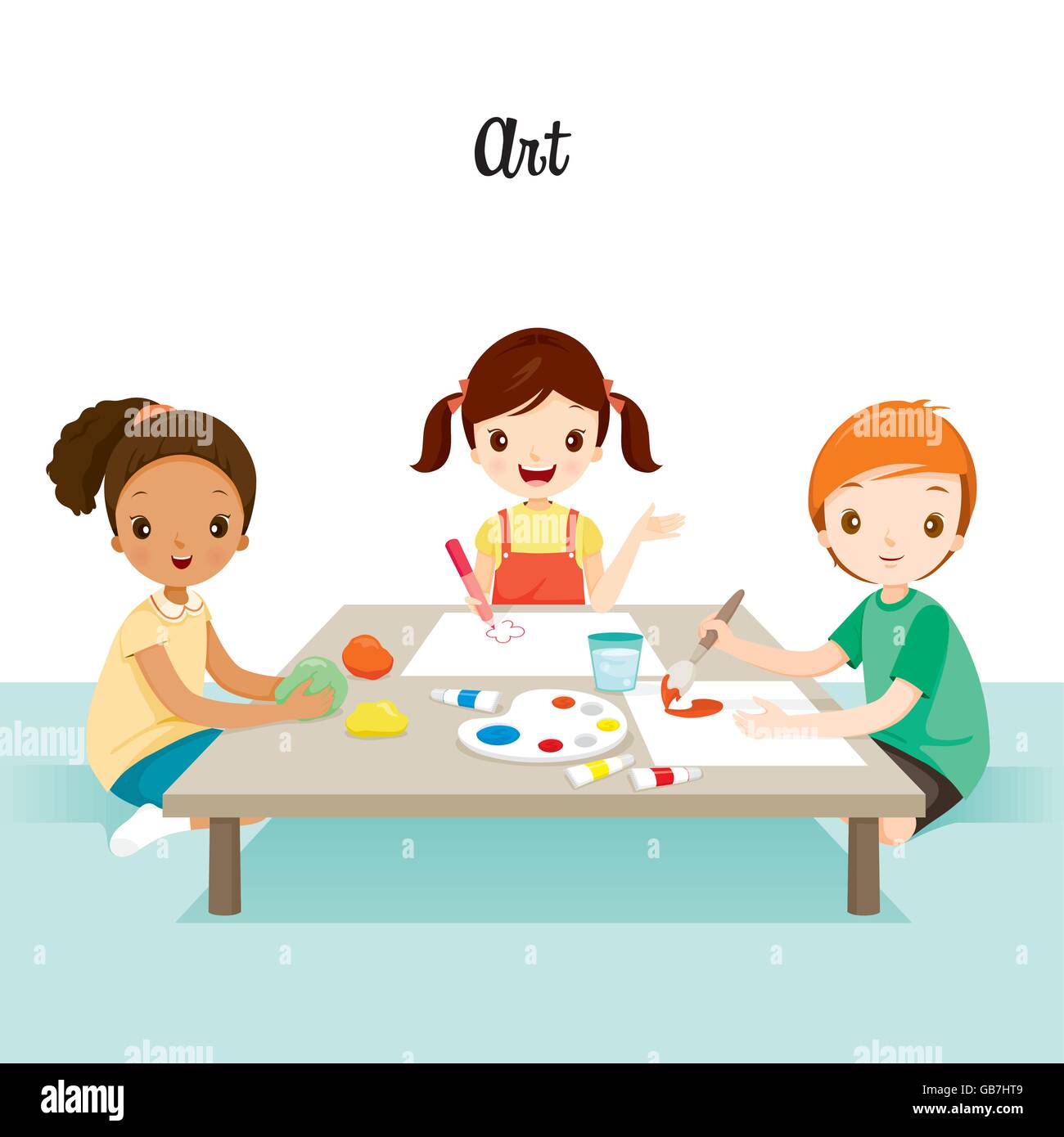Children Relaxing In Art Class, Back to school, Educational, Stationery, Book, Children, Subjects, Knowledge, Teaching Aid Stock Vector