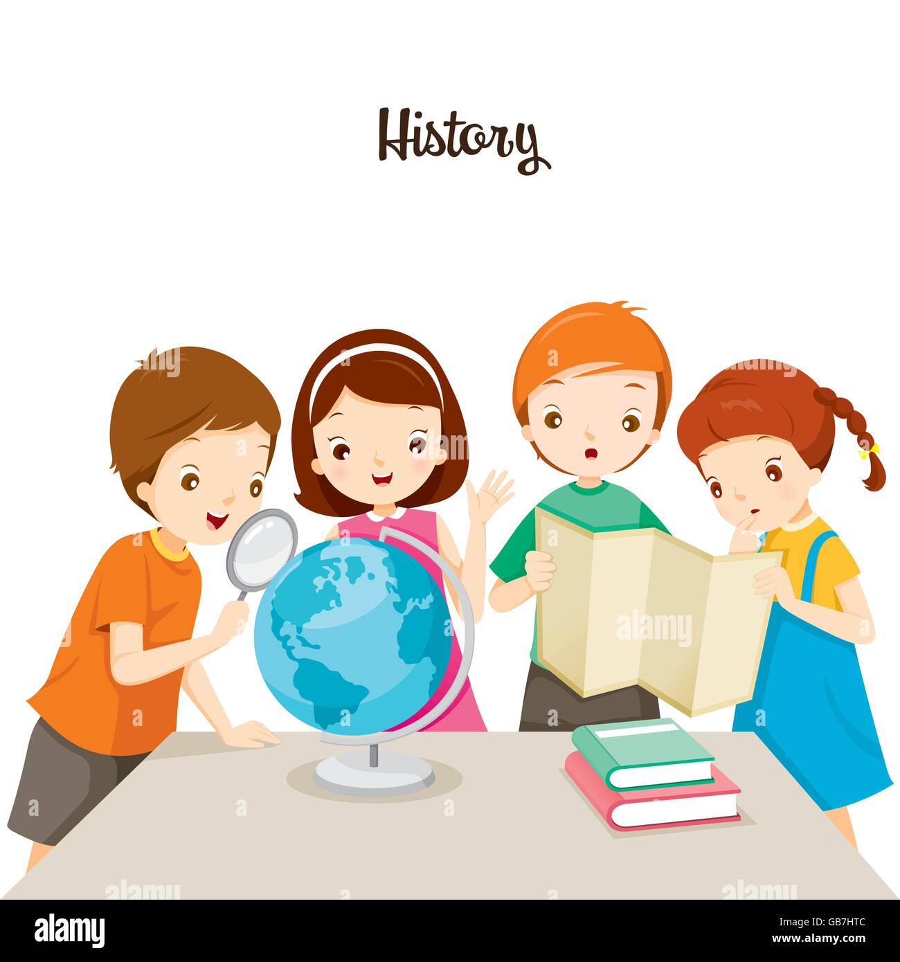 Children In History Class, Back to school, Educational, Stationery, Book, Children, Subjects, Knowledge, Teaching Aid Stock Vector