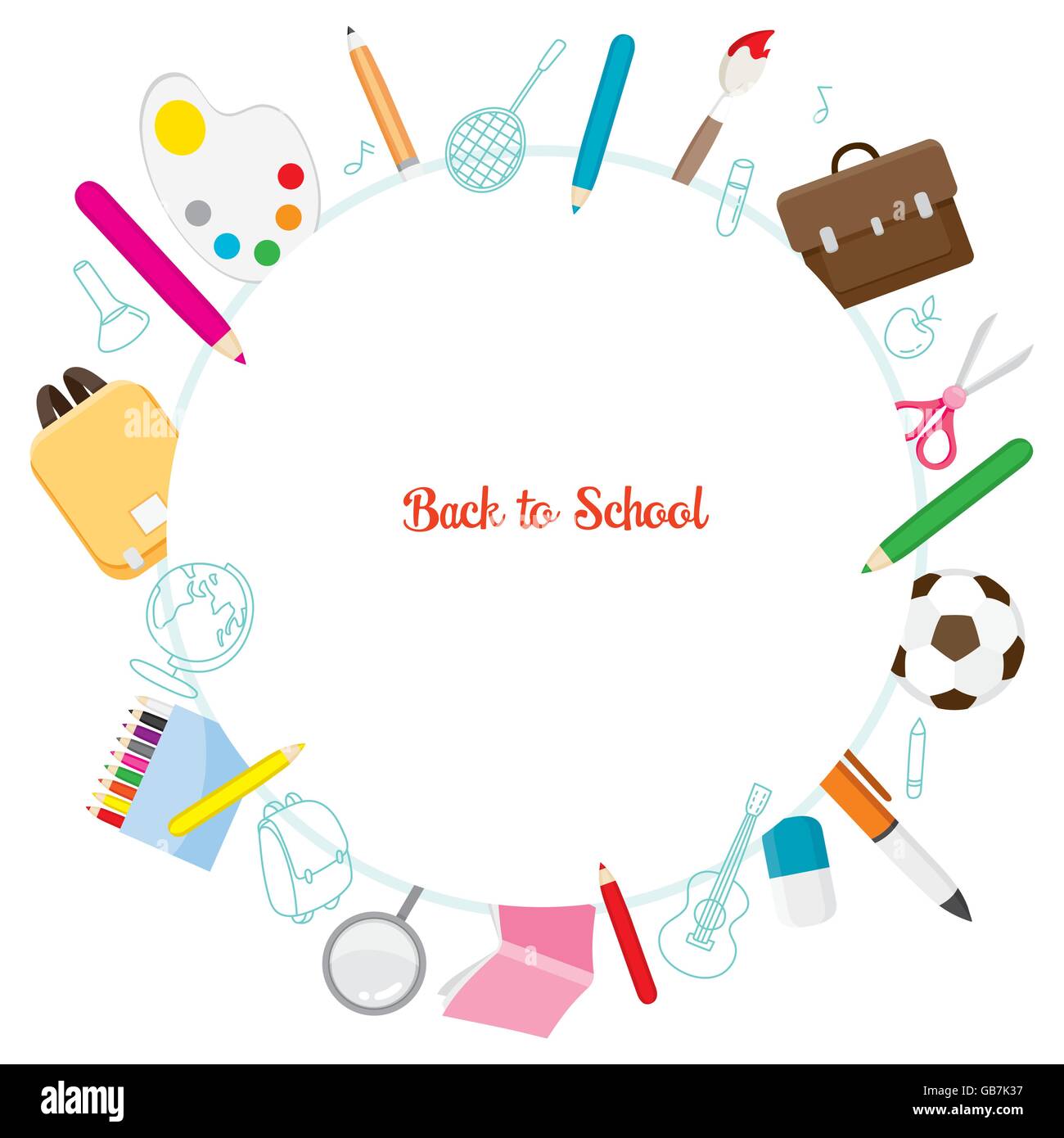 Back To School Horizontal Banner Round Frame With Cute Stationery