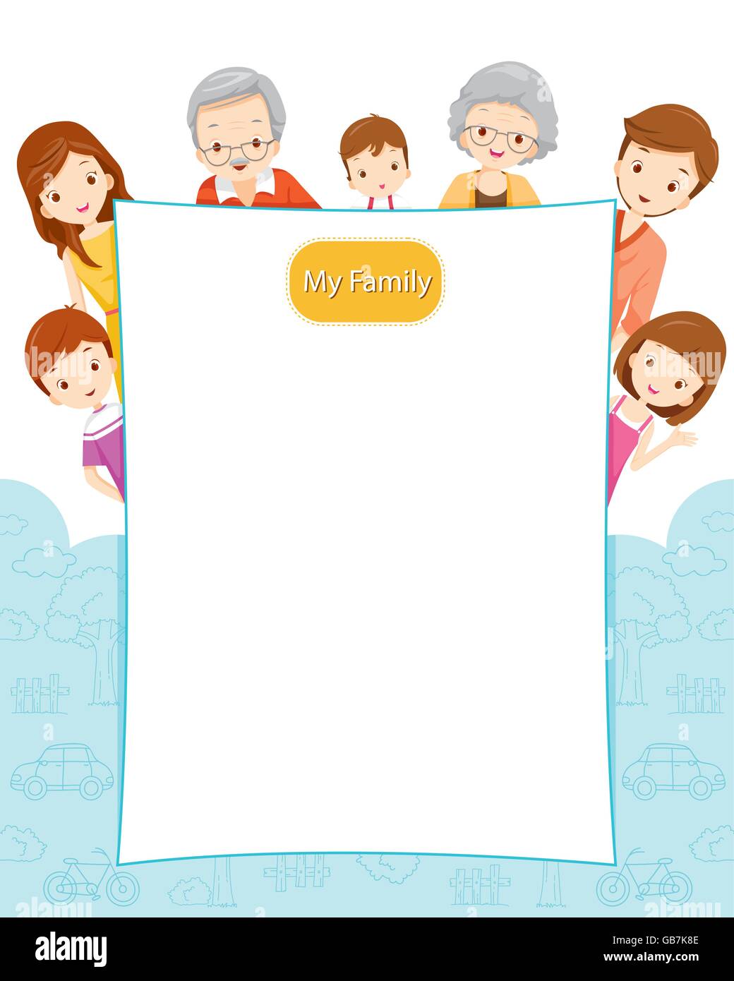 Happy Family With Blank Sign, Relationship, Togetherness, Cheerful, Lifestyle Stock Vector