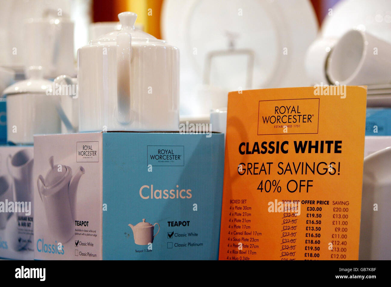 Items on Sale in the Royal Worcester factory shop in Worcester. Workers