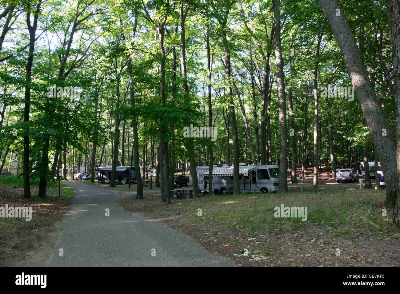 Campsites at Muskegon State Park on the shore of Lake Michigan. Stock Photo