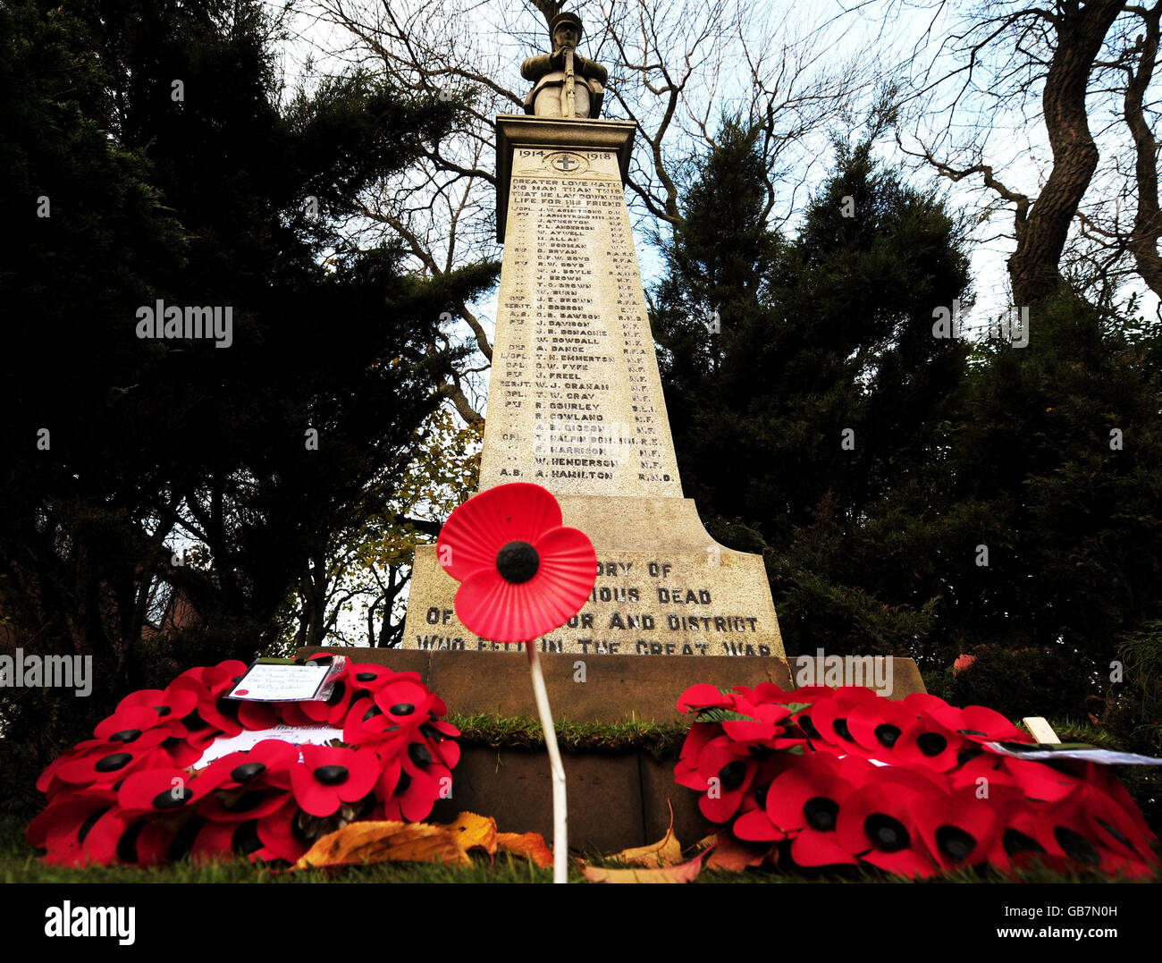 The war memorial in Shieldfield in Newcastle as the nation remembers Armistice Day Stock Photo 