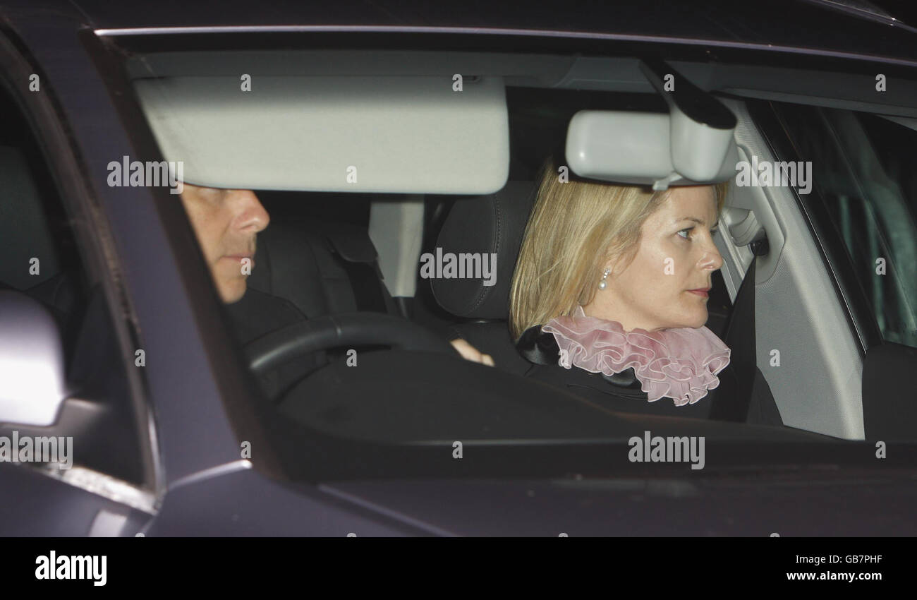 Viscount Linley and wife Serena arrive at Prince Charles's Highgrove home near Tetbury, Gloucestershire where Prince Charles will be celebrating his 60th birthday with a private party for friends and family members. Stock Photo