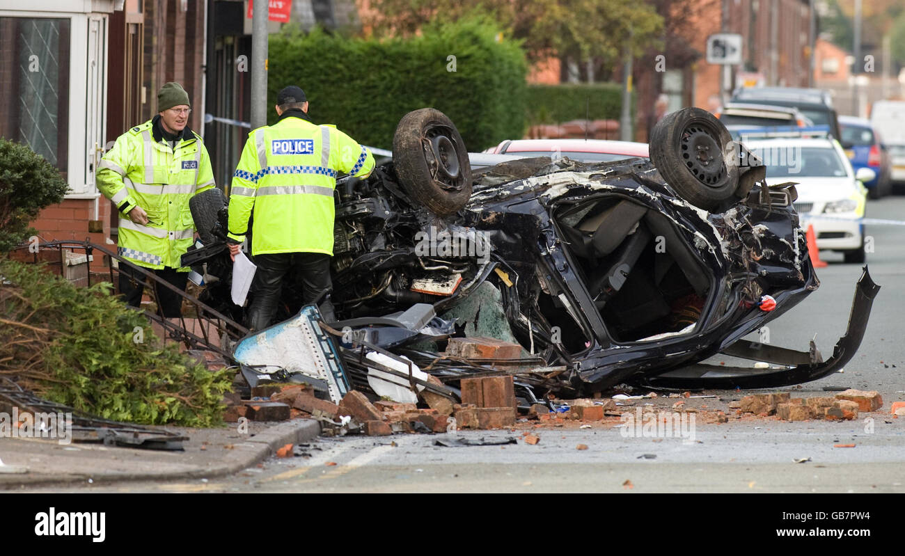 The scene in Middleton Road, Chadderton, Oldham, Greater Manchester where three people died and