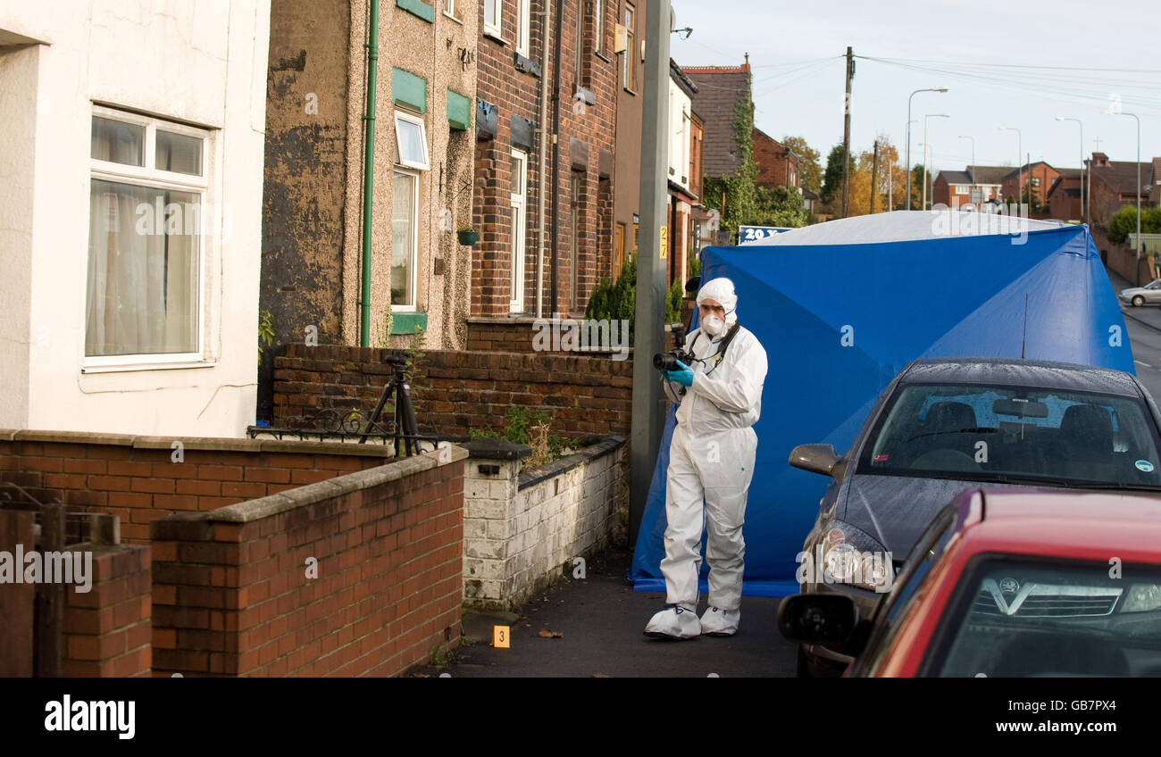 The scene in Bolton Road, AshtoninMakerfield, near Wigan, Where one