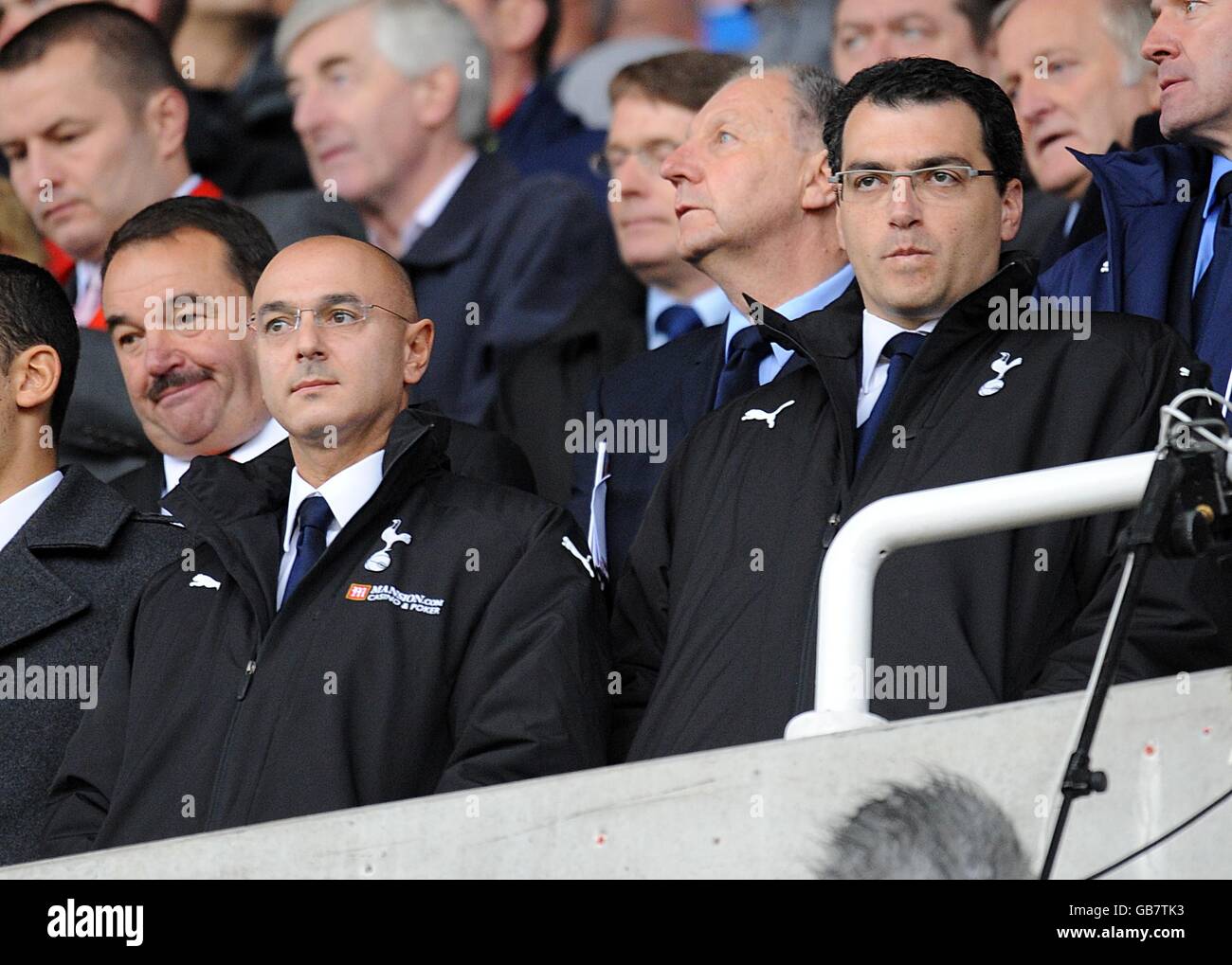 Tottenham Hotspur Chairman Daniel Levy (l) and director of football Damien Comolli watch the action from the stands Stock Photo
