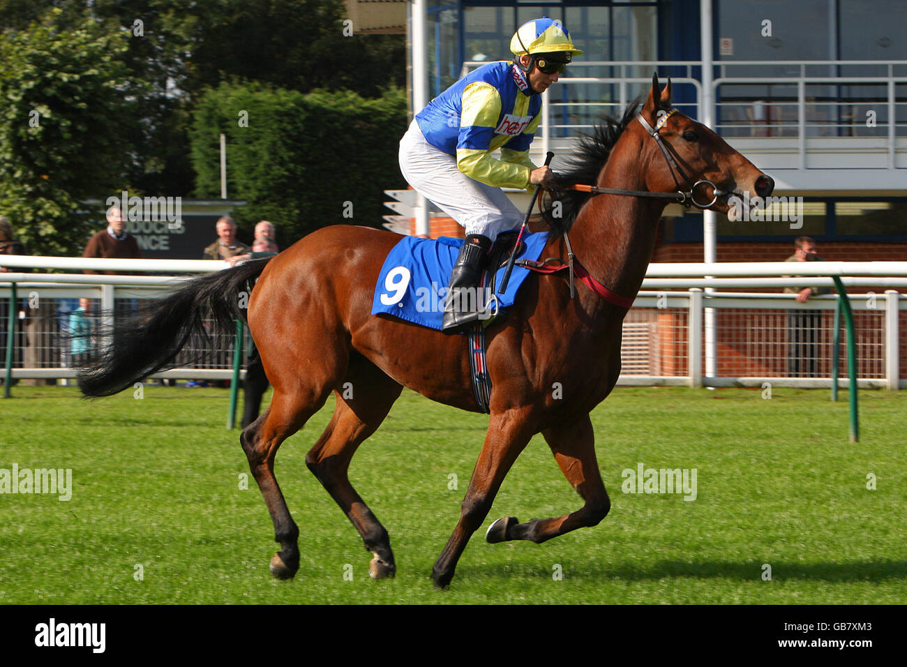 Cocktail Party ridden by jockey Eddie Ahern, before The Calyx Software Nursery Handicap Stakes. Stock Photo