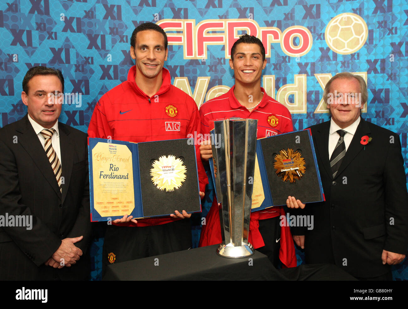 Manchester United's Rio Ferdinand and Cristiano Ronaldo with their ...