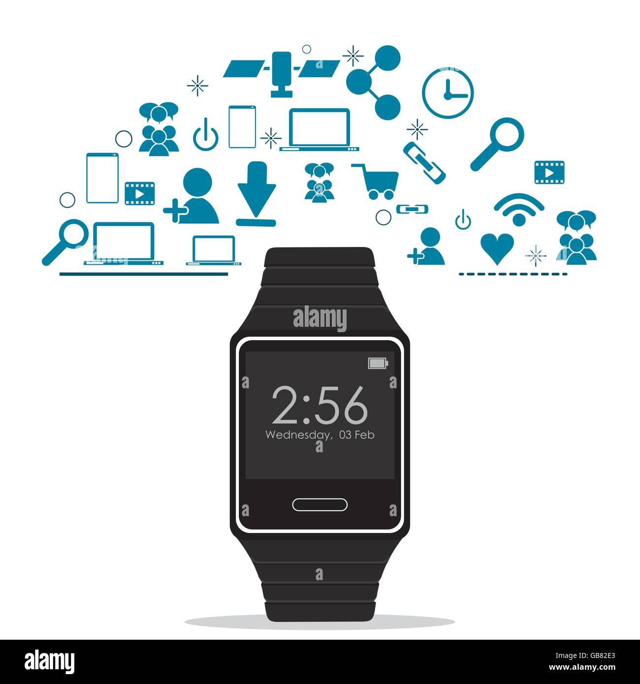 Watch and icon set. Wearable technology design. Vector graphic Stock ...