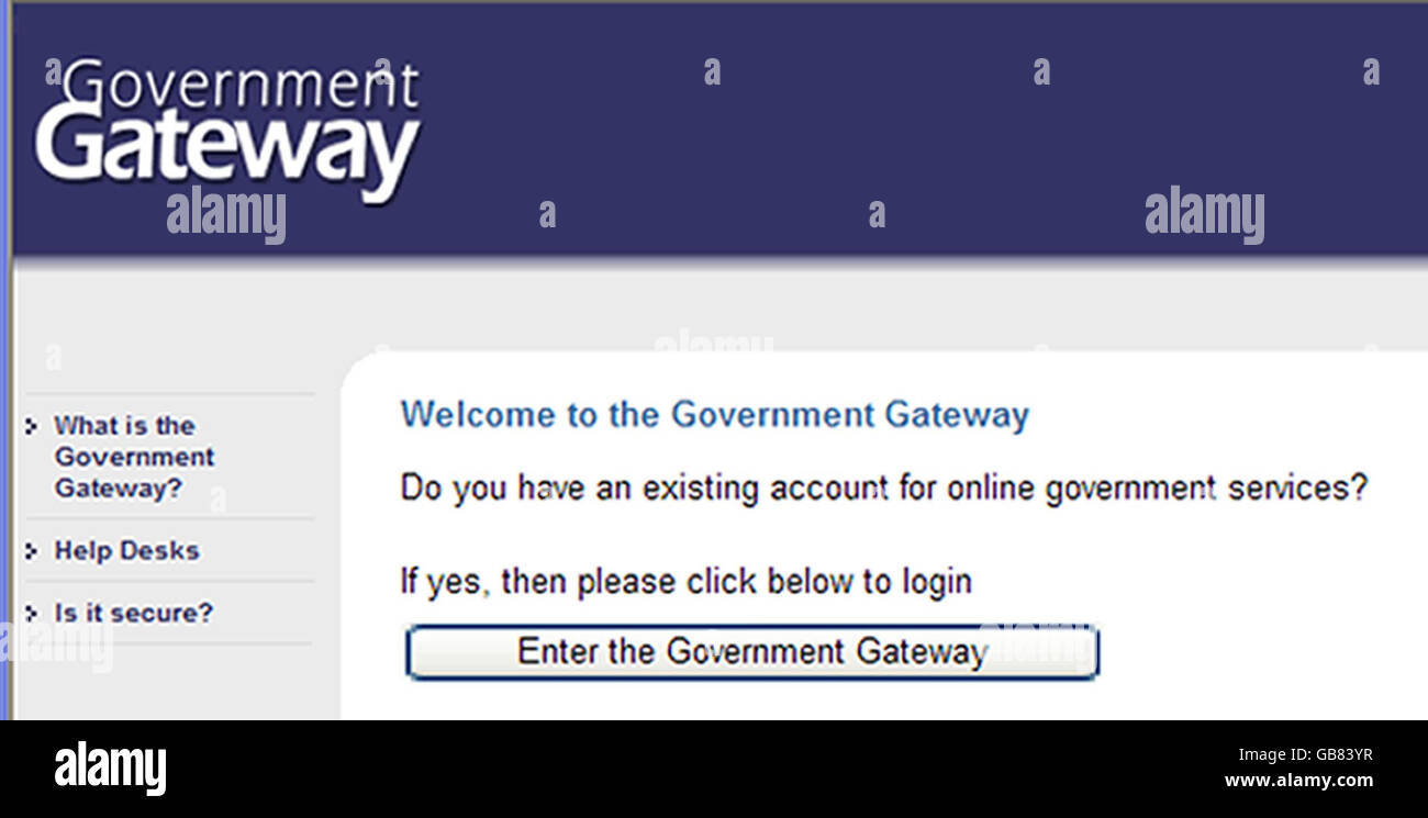 Undated screengrab of the Government Gateway website. Stock Photo