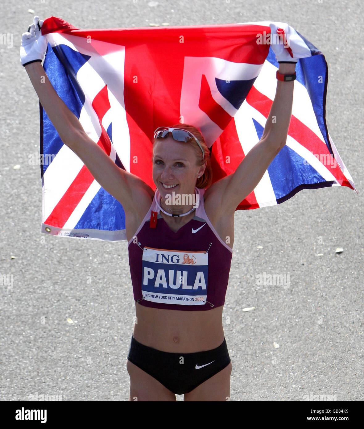 Great Britain's Paula Radcliffe celebrates her win the New York Marathon, New York, USA. Stock Photo