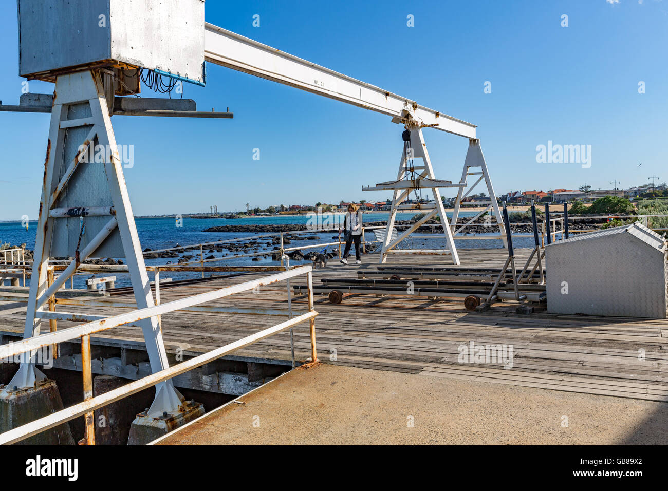 Boat crane on jetty at Williamstown, Victoria, Australia Stock Photo
