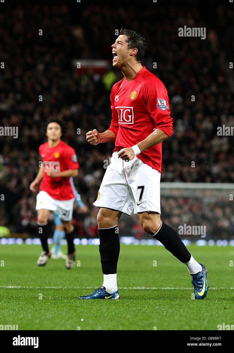 Soccer - Barclays Premier League - Manchester United v West Ham United - Old Trafford. Manchester United's Cristiano Ronaldo celebrates his goal Stock Photo