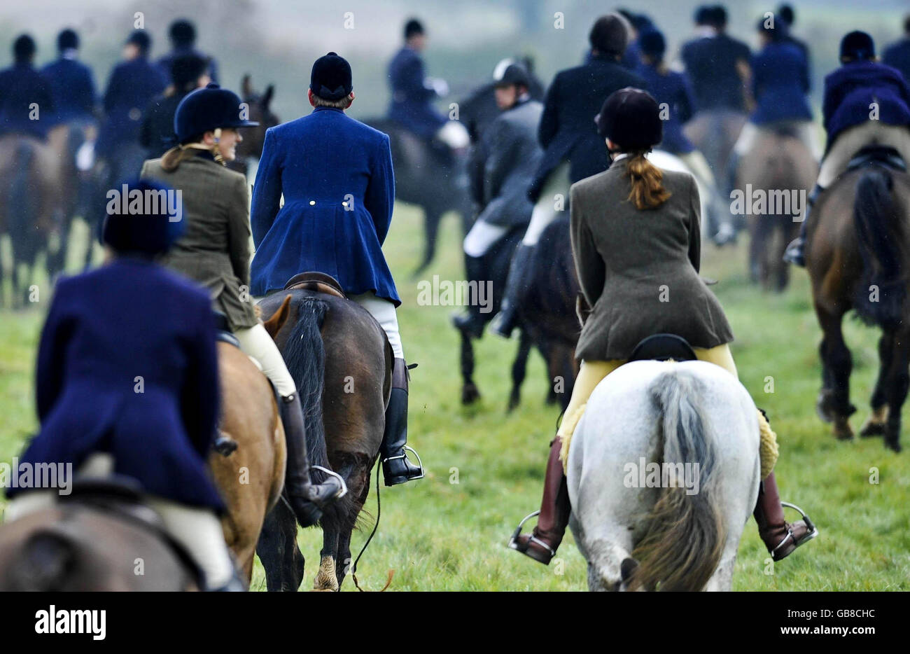 Huntsmen of the Beaufort hunt in Gloucestershire on the first weekend of the new hunting season. Stock Photo