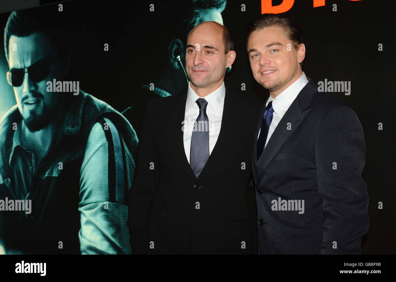 Leonardo DiCaprio, (right), with British actor, Mark Strong (left) at the UK film premiere of 'Body of Lies' at the Vue West End, in central London. Stock Photo