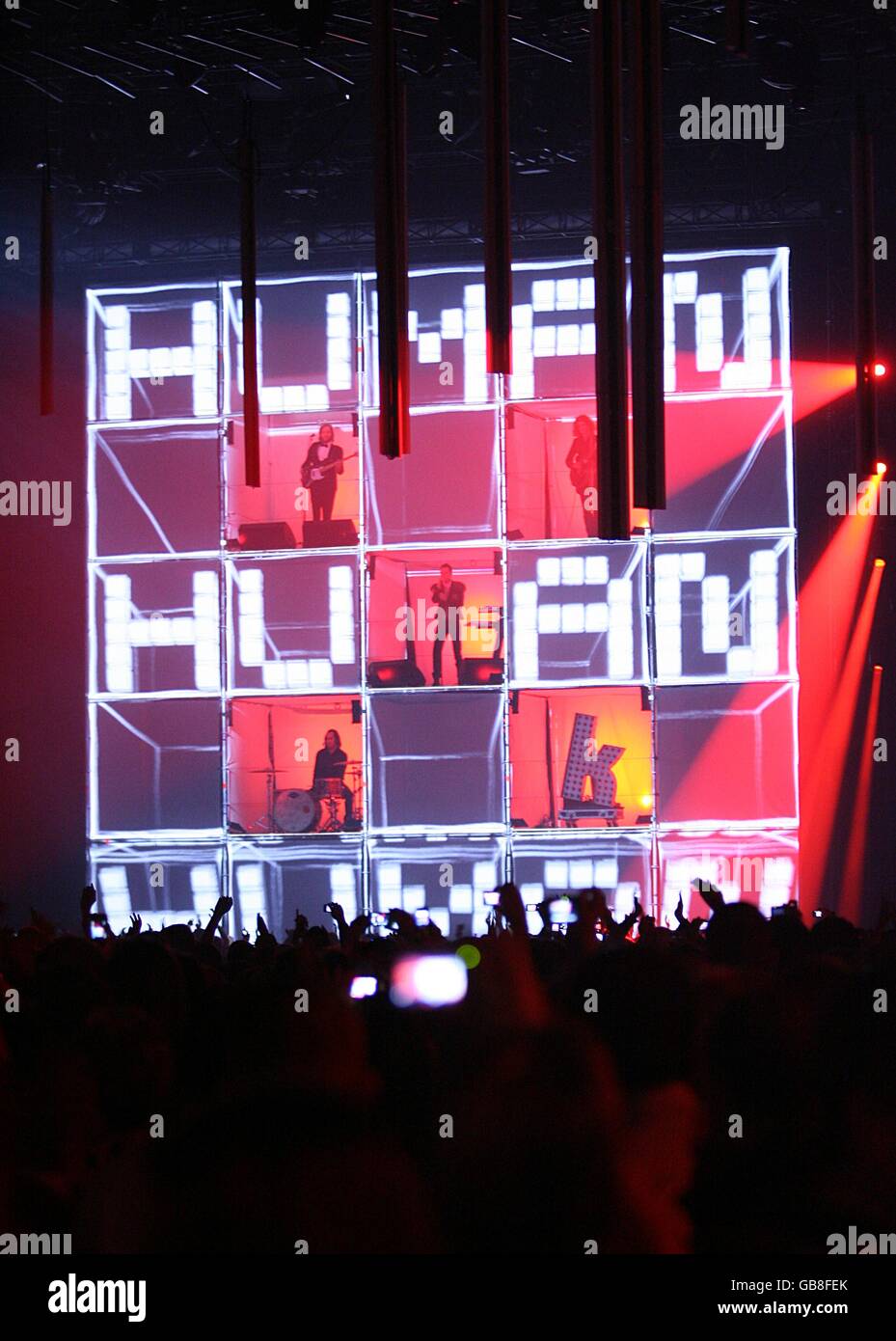 MTV Europe Music Video Awards - Show - Liverpool. The Killers perform on stage during the 2008 MTV Europe Music Video Awards at the Echo Arena, Liverpool. Stock Photo