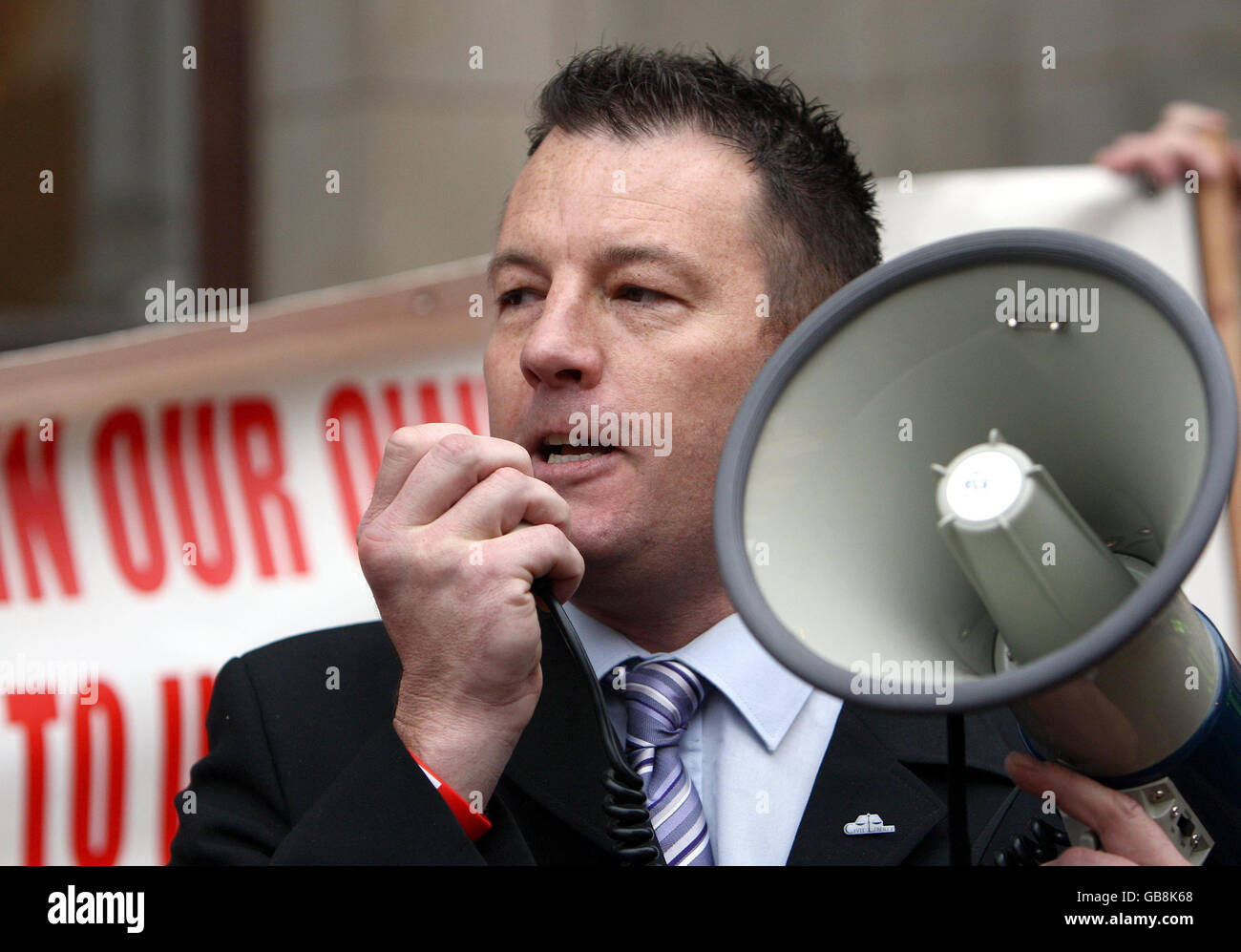 Teacher and British National Party member Adam Walker, from Houghton Kepier Sports College near Sunderland, stands outside a General Teaching Council hearing in Birmingham, where he is accused of religious intolerance while contributing to a right-wing website. Stock Photo