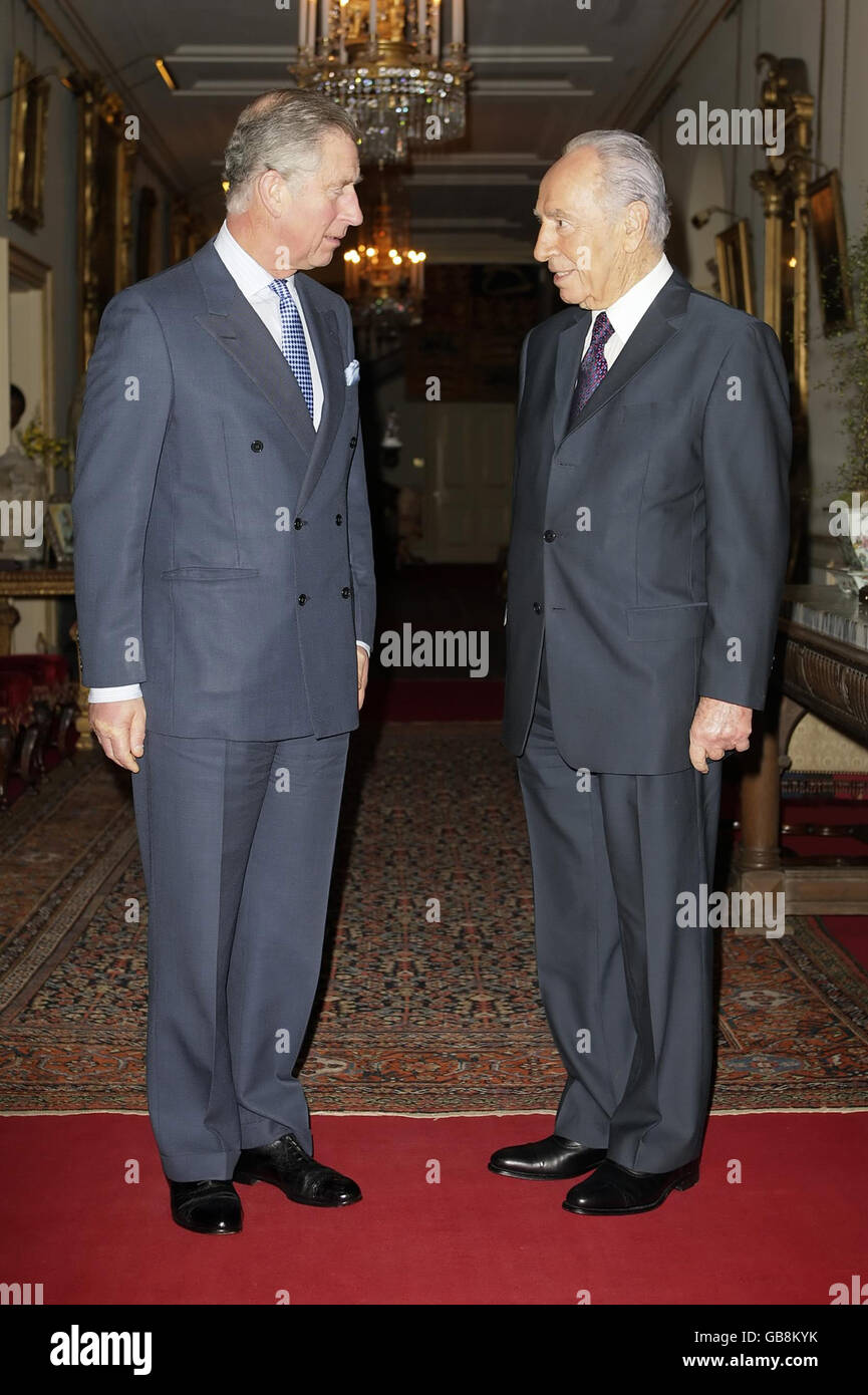 The Prince of Wales (left) meets President of Israel Shimon Peres at Clarence House, London. Stock Photo