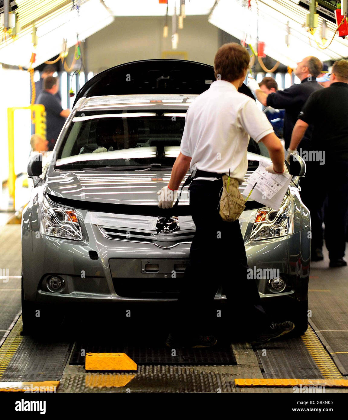 The new Toyota Avensis car rolls off the line today, marking the official start of production of Toyota's new flagship vehicle at The Burnaston Plant in Derbyshire. Stock Photo