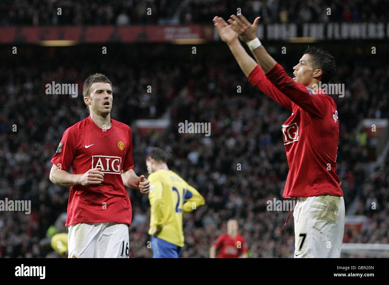 Manchester United's Cristiano Ronaldo (right) celebrates scoring his sides  second goal of the game with teammate Federico Macheda (left Stock Photo -  Alamy