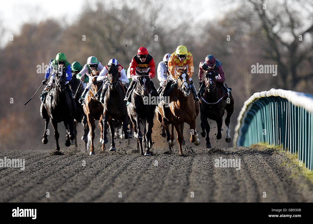 Horse Racing Lingfield. Shavansky and jockey Stephen Carson (centre
