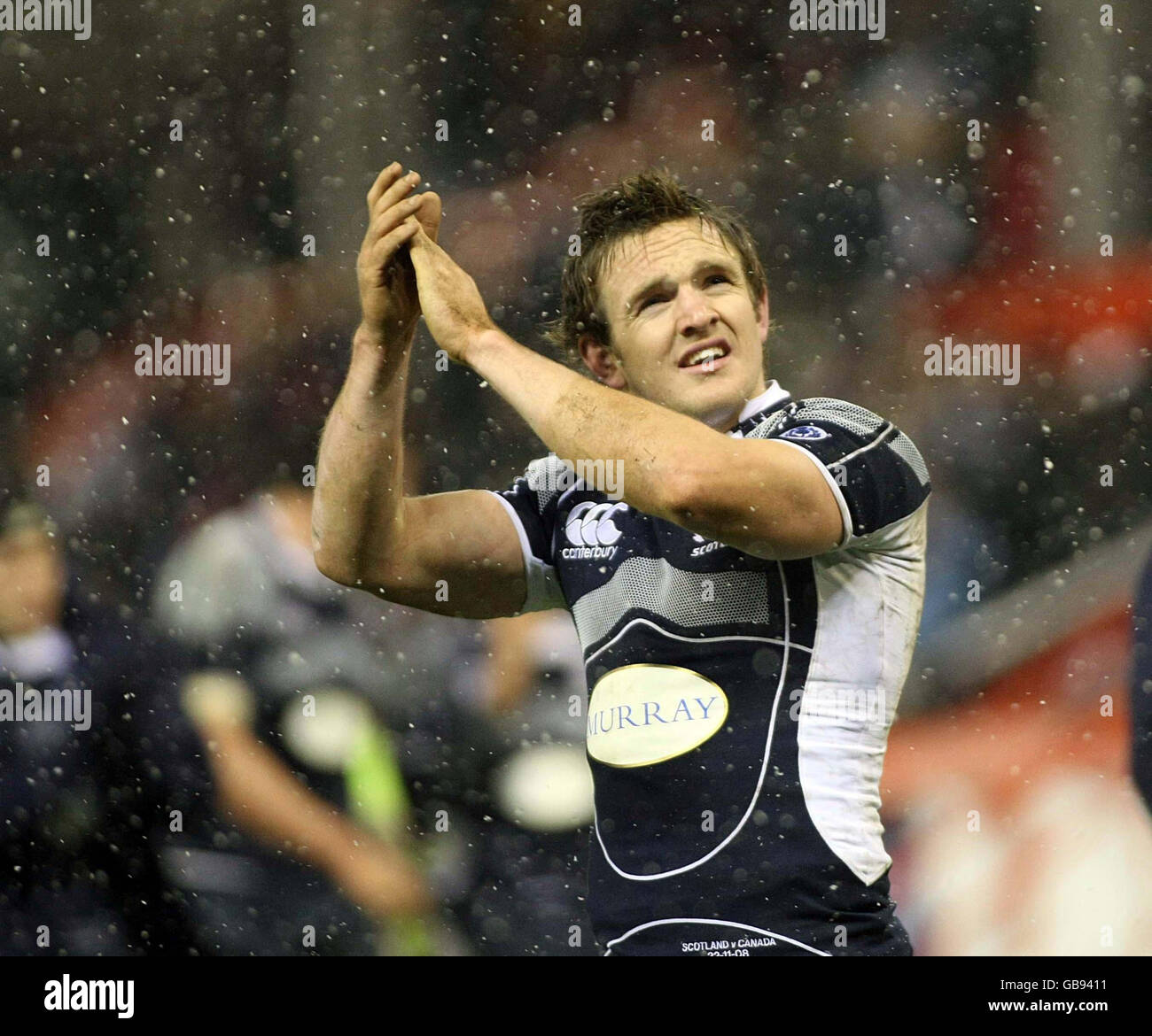 Rugby Union - 2008 Bank Of Scotland Corporate Autumn Test - Scotland v Canada - Pittodrie Stadium. Scotland's Rory Lawson applauds the fans following the Bank of Scotland Corporate Autumn Test match at Pittodrie Stadium, Aberdeen. Stock Photo